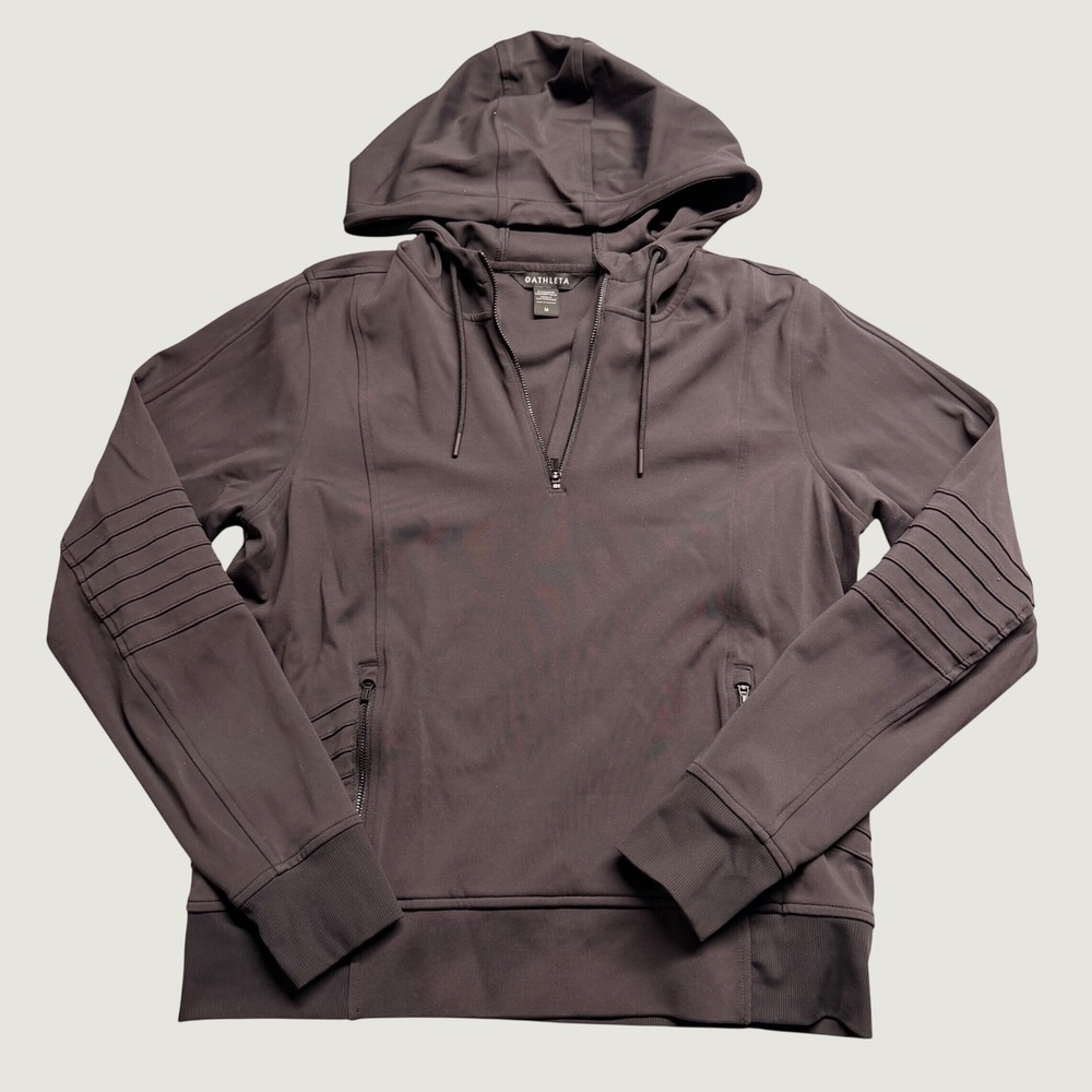Athleta Venice Moto Hoodie Quarter Zip Sweatshirt Dark Gray Black Size M